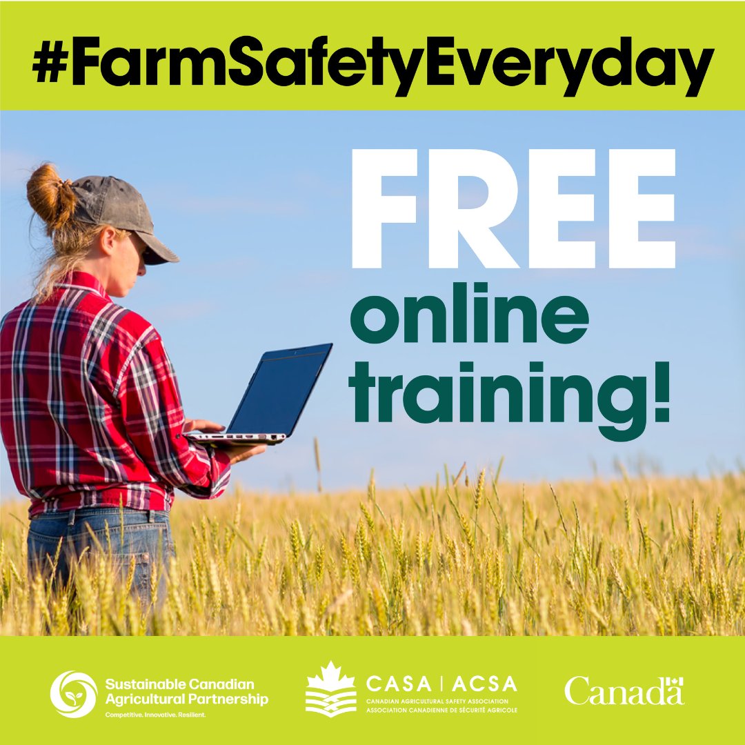 Brush up on your farm safety skills with one of CASA’s online safety courses – FREE until the end of March! For info and to register: bit.ly/3HlnF9h #SustainableCdnAg #FarmSafetyEveryday