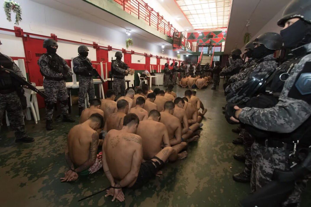wallstwolverine's tweet photo. Imágenes de la prisión de máxima seguridad de Santa Fe en Rosario que muestran el primer ejemplo de redadas “al estilo Bukele” de Javier Milei. https://t.co/8U6wNGUstk