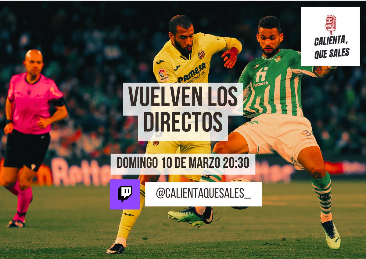 ‼️ DOMINGO DE CALIENTA QUE SALES ‼️

👉Repasamos la jornada 28 de #LaLiga, comentamos el directo el #BetisVillarreal y hacemos una TIER LIST de los PELOTEROS de LaLiga 

⌚Nos vemos en 30 minutos

twitch.tv/calientaquesal…
