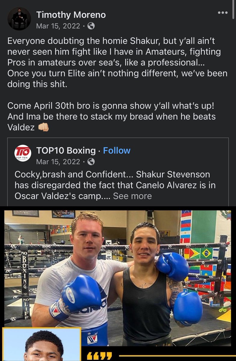 timothymoreno1's tweet photo. Been riding with @ShakurStevenson since the amateurs….. Dude is just a sounds boxer overall, and nobody wants that Smoke!

Nobody wants to fight him cause he’s just that disciplined in his craft. Wait till they have no choice but to fight him, everyone will be on hush mode. https://t.co/aERaTRt1NN