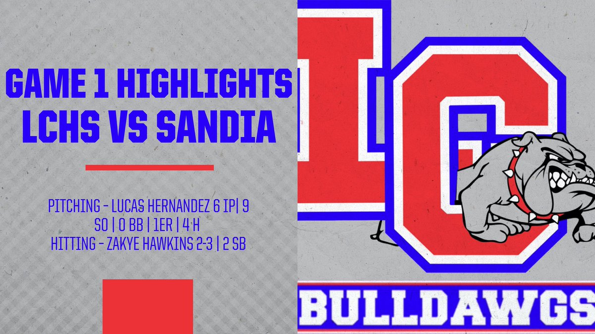 HIGHLIGHTS FROM GAME 1 VS SANDIA @Lucskywlkr went six innings surrendering 2 runs (one earned) on 4 hits and 9 strike outs. @HawkinsZakye went 2-3 at the plate leading LCHS with 2 stolen bases.