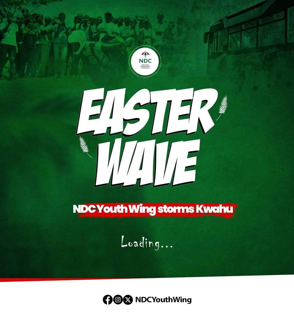 KWAHU ooo KWAHU!! Get ready for the NDC’s #24HourEconomy Easter Wave Campaign. Stay tuned for more updates!   
#YouthPower
#JM2024 #BuildingTheGhanaWeWantTogether