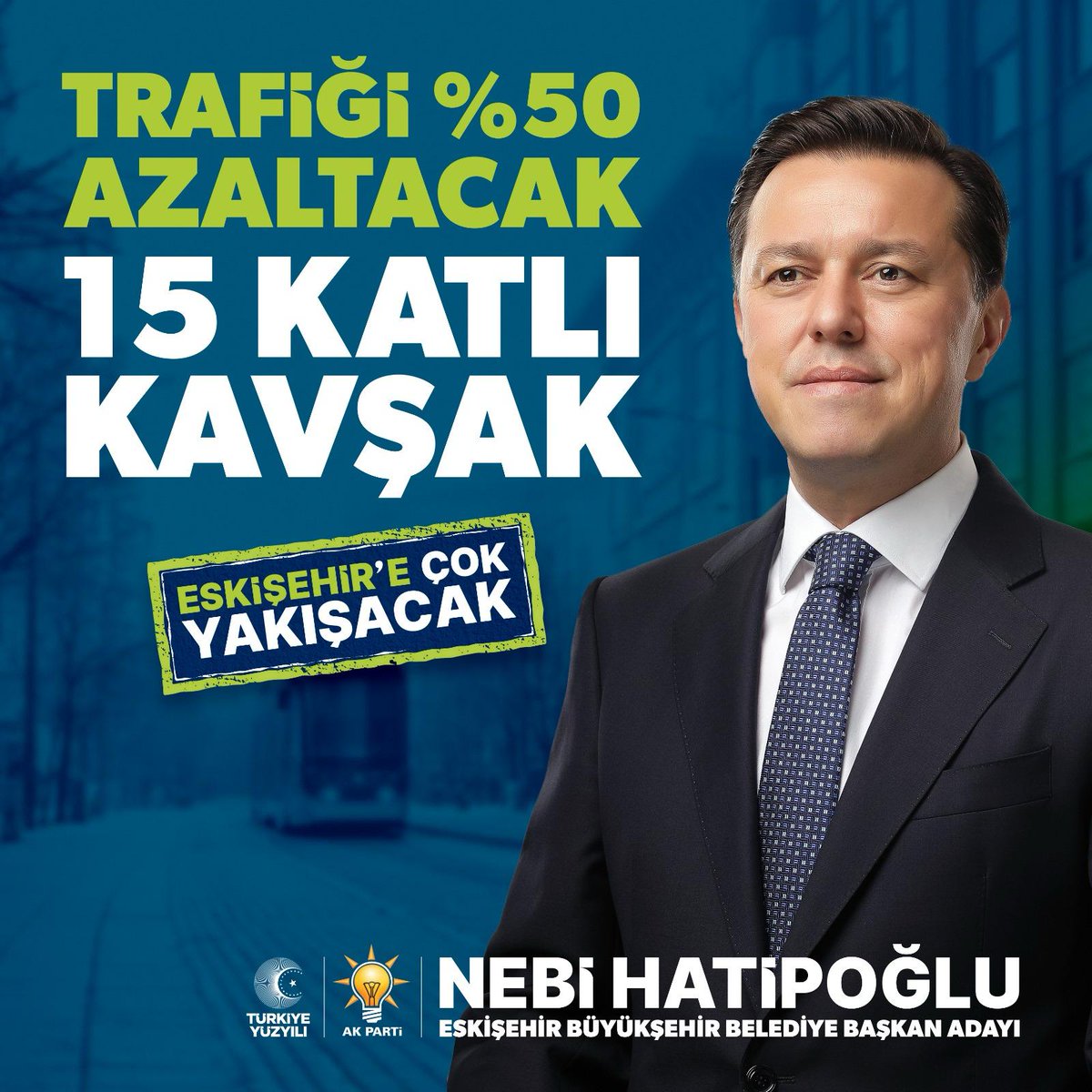 Eskişehir'de Nebi Hatipoğlu başkan seçildiğinde, şehrimizin yıllardır kronikleşmiş hale gelen ve caddeleri dubalar ile donatmaktan başka çözüm üretilmeyen trafik sorunu katlı kavşaklar sayesinde %50 azalacak.