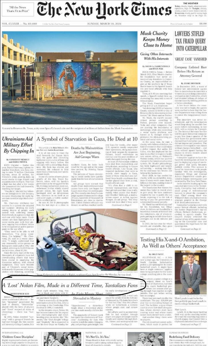 My latest story, about a short film by Christopher Nolan that no one can find, is on Sunday’s front page of The New York Times. It’s my first solo byline on A1 @nytimes!