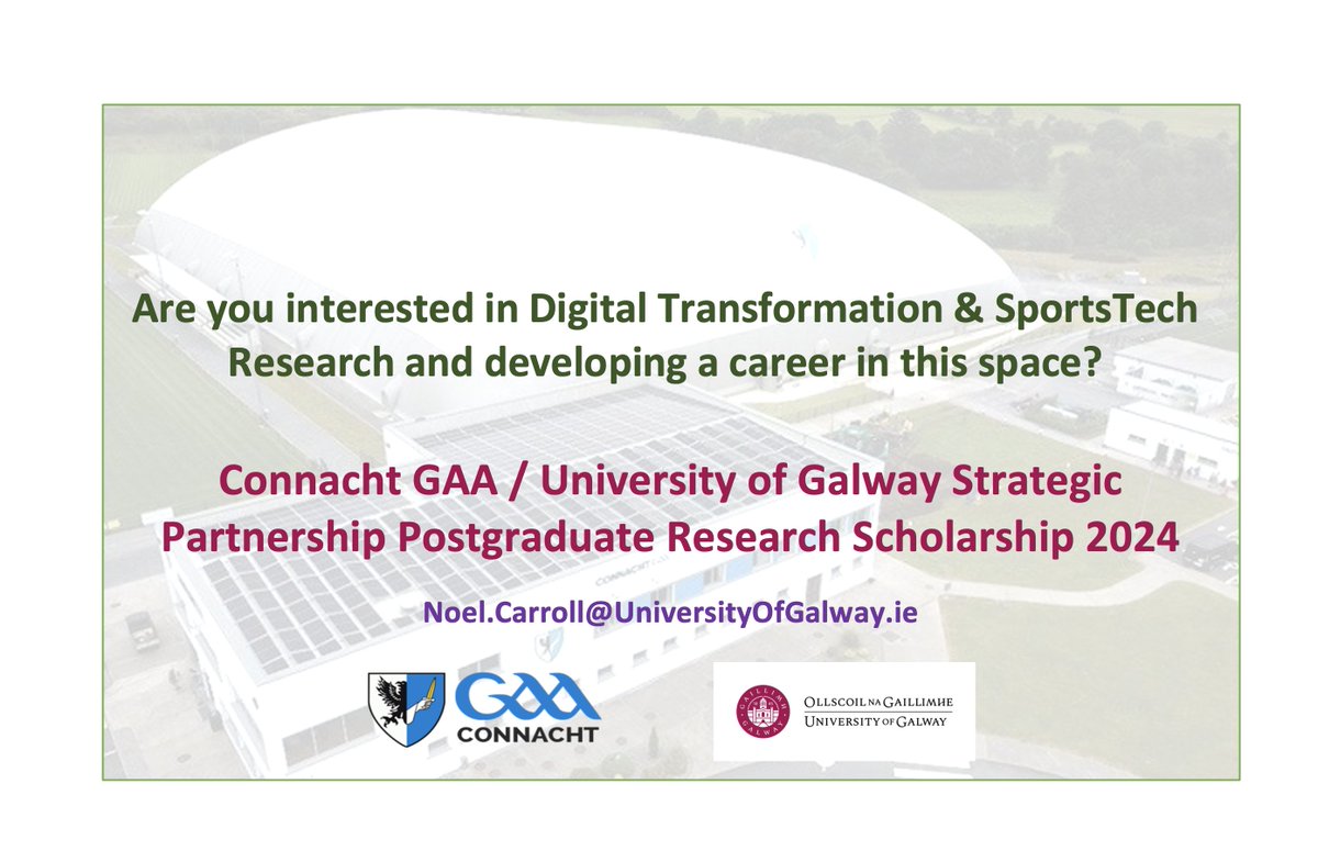Check out this exciting @ConnachtGAA /@uniofgalway Strategic Partnership #Postgraduate #Research #Scholarship 2024 (Full-time Research Masters). Details:👉 connachtgaa.ie/wp-content/upl… Feel free to me with any questions @LeroCentre @Galway_GAA @AnnaghdownG @CorofinGAA @MayoGAA