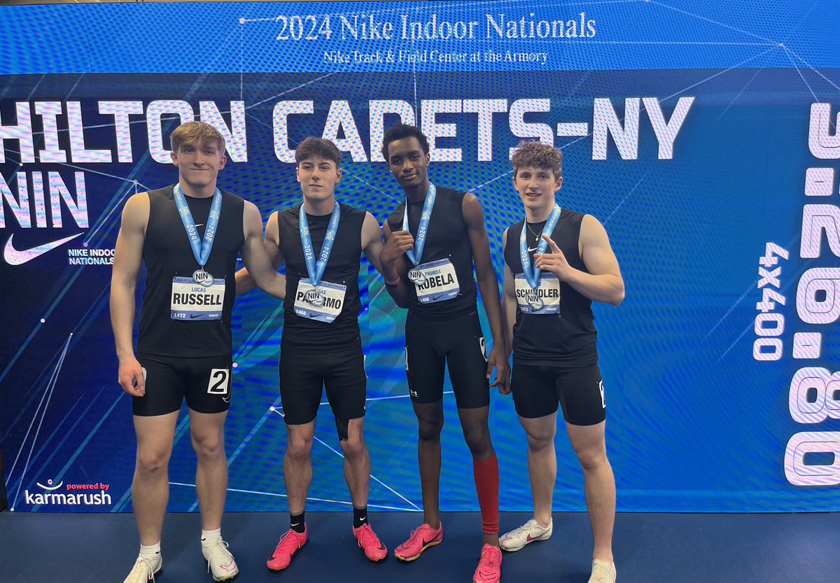 Hilton 4x400m Relay finishes 3rd in the Emerging Elite division at the Nike Indoor Nationals with a new SCHOOL RECORD of 3:26.80! Amazing race from Luke Schindler, Promise Kobela, Jake Palermo, and Lucas Russell! 
<a href="/HiltonTrack/">Hilton Track</a> <a href="/HiltonCadets/">Hilton Athletics</a>