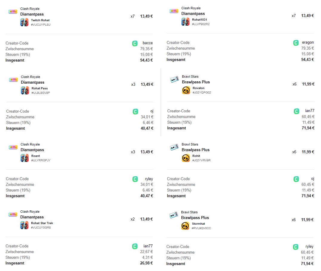Here we go again ✅🤩

💎22 Diamant Pass 💎
🔥18 Brawl Pass+🔥

7x Diamant Pass
Code <a href="/eragoncr1/">Eragon</a> 
7x Diamant Pass
Code <a href="/ErBacceCR/">ErBacce</a> 
6x Brawl Pass+ 3x Diamant Pass
Code <a href="/RyIey42/">RyIey</a> 
6x Brawl Pass+ 3x Diamant Pass
Code <a href="/OrangeJuice/">OJ</a> 
6x Brawl Pass+ 2x Diamant Pass 
Code @Ian77CR