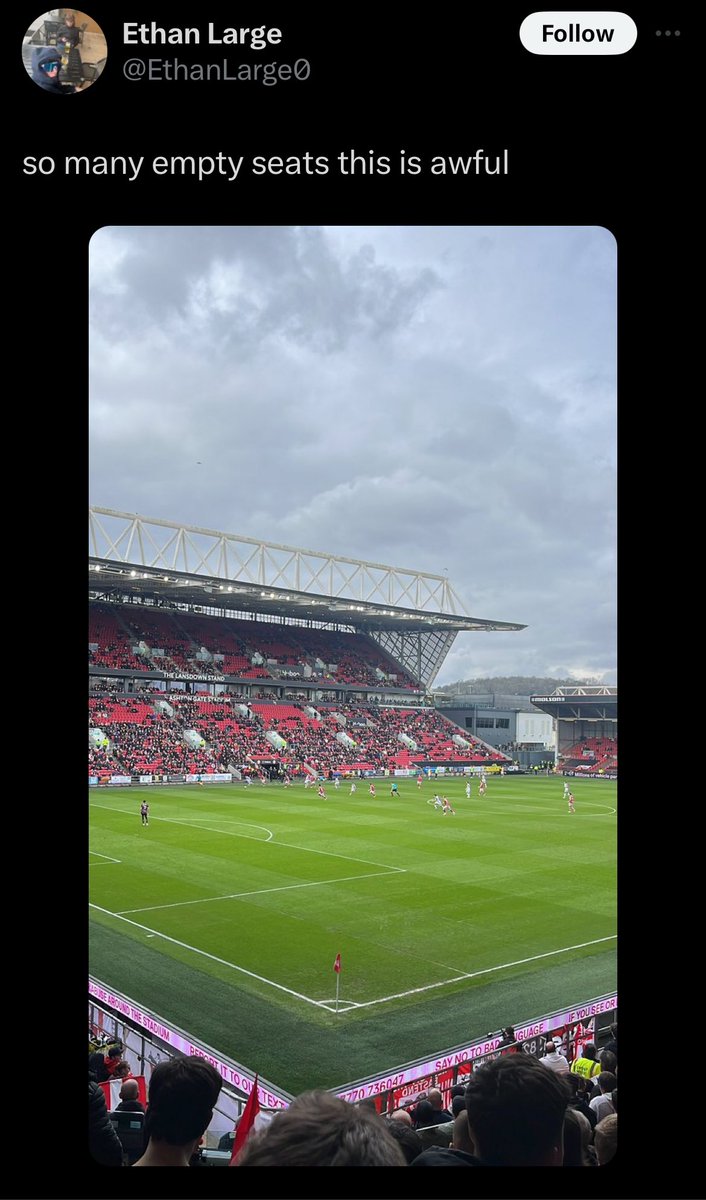 4k less fans than the Severnside, and an away end that wasn’t sold out - yeah this is definitely a bigger game for both fanbases 😂