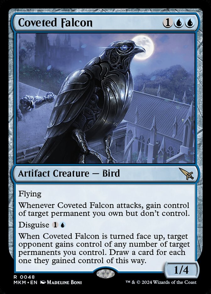 Just lost what felt like an unlosable game of MKM draft to Jace, Wielder of Mysteries into disguise/flip Coveted Falcon, giving me it and every other permanent (all lands) and decking. Stunned. #wotcstaff
