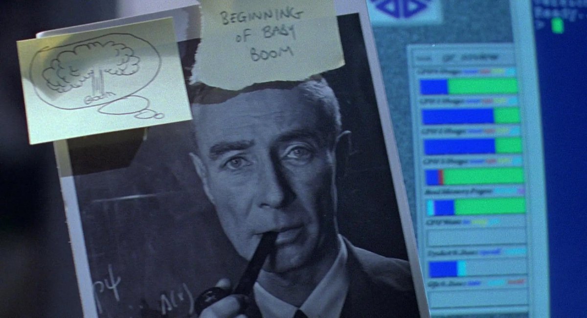 Can't wait for the Oscars tonight! Remember, Oppenheimer cameos as a picture on Nedry's workstation in Jurassic Park! #JurassicPark