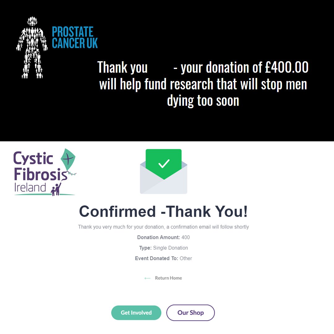 INCREDIBLE 🙌❤️

A total of £800 raised for Prostate Cancer UK and Cystic Fibrosis Ireland!
Thank you to everyone who donated.

Confirmation of the two donations in second image.

#FZR #Charity #ProstateCancerUK #CFIreland