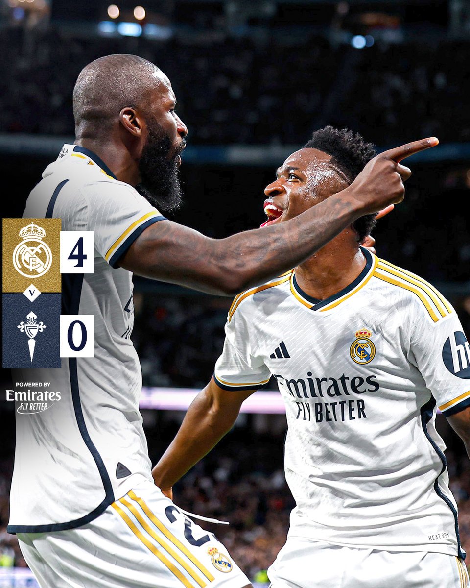 realmadridpt's tweet photo. 🏁 @RealMadridPT 4-0 @RCCelta
⚽ 21' @vinijr
⚽ 79' Vicente Guaita (p.p.)
⚽ 88' Carlos Domínguez (p.p.)
⚽ 90'+4' @10ardaguler
#RealMadridCelta | #Emirates https://t.co/eUypiOHIx1