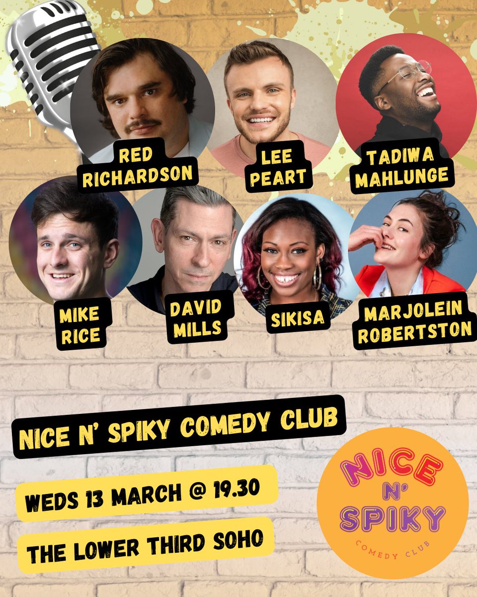Our line ups don't stop getting better! This Weds @lowerthirdsoho we proudly present @redrichardson1 @itsleepeart @sikisacomedy @mikericecomedy @tadiwamahlunge @DavidMillsDept @MarjoleinR inside a stunning cocktail bar, so get those tickets booked fast dice.fm/event/wm9rn-ni…