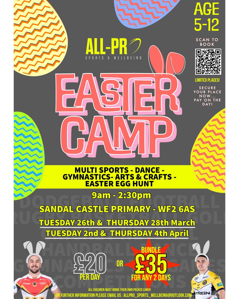 TomHolmes6's tweet photo. Excited to be running a kids Easter Camp 🏉⚽️💃🏀🤸‍♀️🤾‍♂️🐣🎾🏆

LIMITED PLACES! Register now so you don't miss out...pay on the day ✍🏻 

https://t.co/DaqKM8e4Ql

Fun packed 4 days! https://t.co/RNls77Cz4r