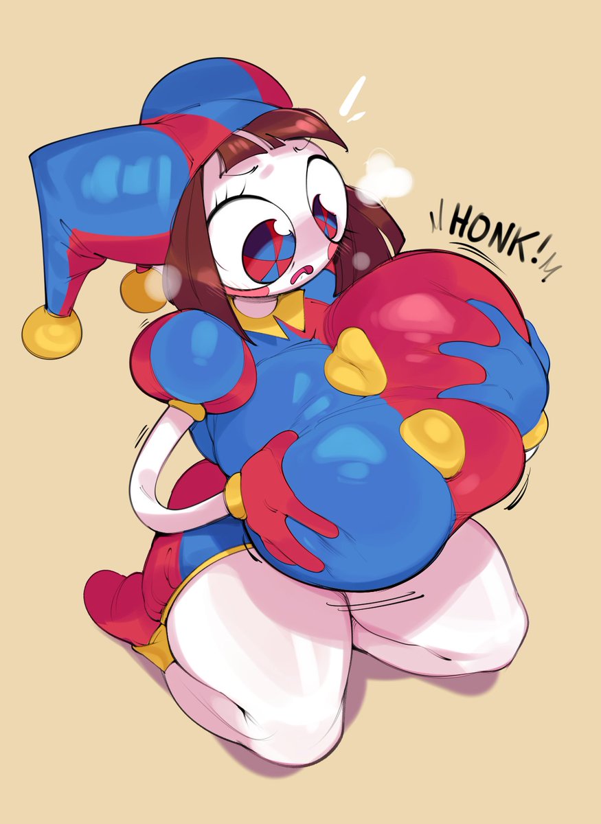 AnxiousJester_'s tweet photo. "The digital world has had some interesting side effects on pomni, one of them is that basically every part of her body honks now, even her tits. Do what you will with that information." https://t.co/WvXuBY1U87