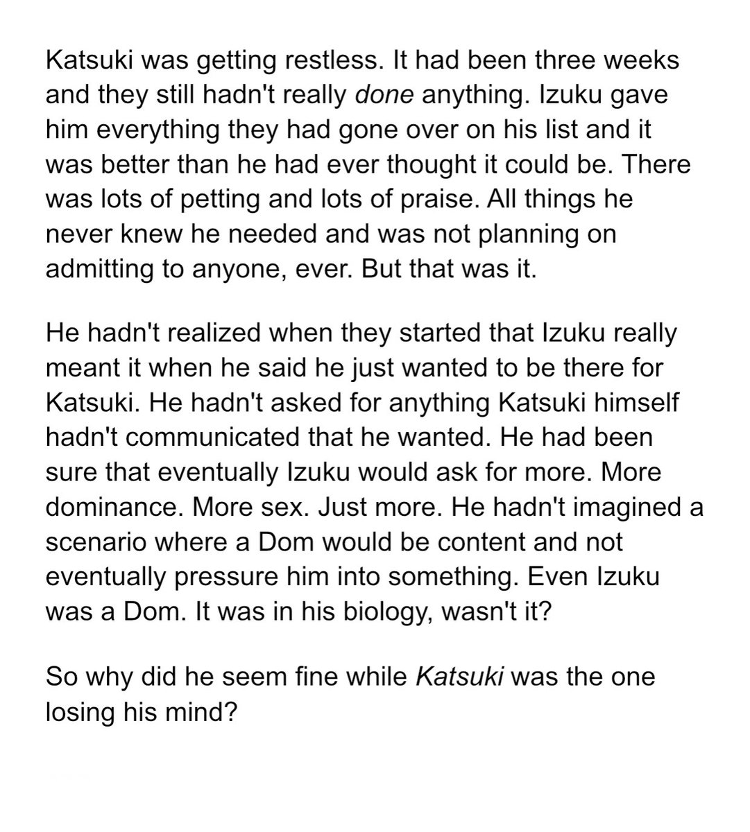 charliesubby's tweet photo. Katsuki’s tired of waiting
(Keeping Katsuki ch10 sneak peak)
#dkbk #bakudeku #bkdkfanfic #keepingkatsuki https://t.co/IYvivfYvLn