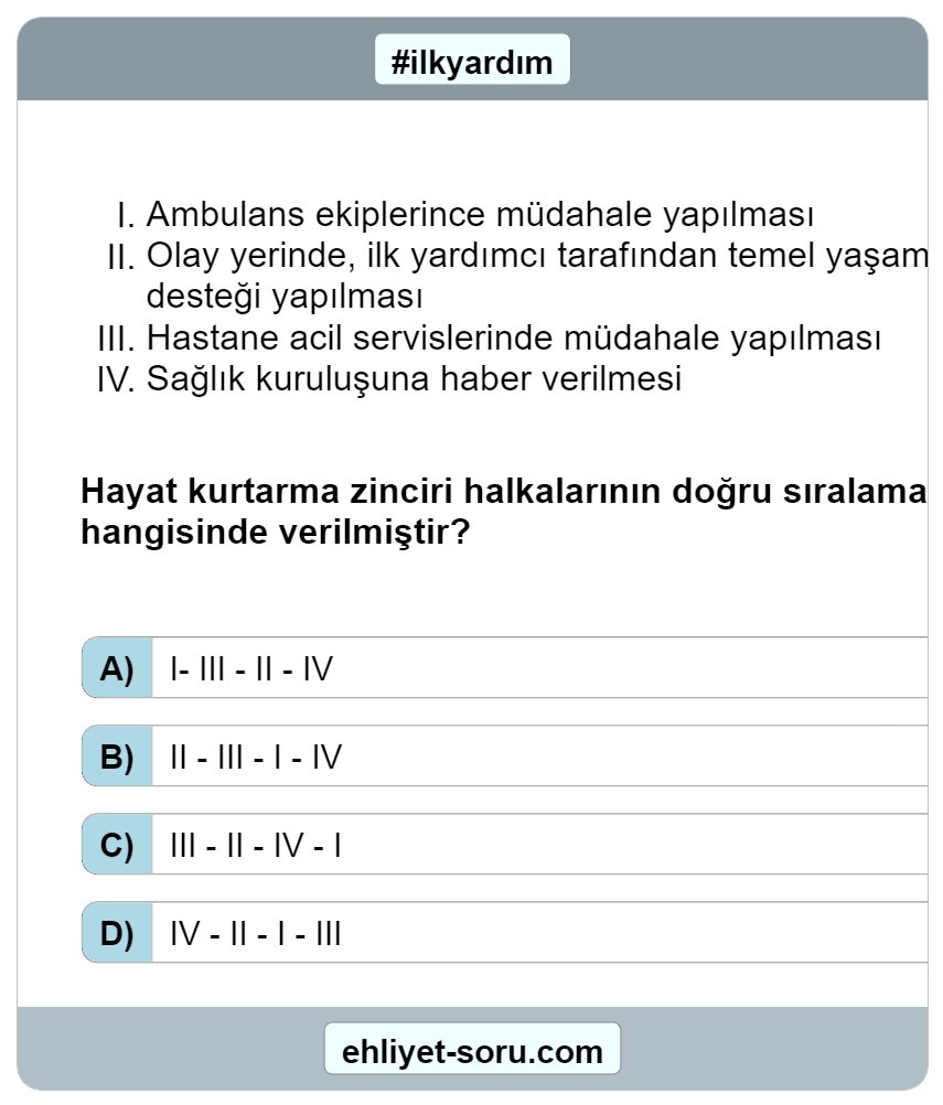 ehliyet_sorucom's tweet photo. 🚑🆘🧑‍⚕️
🔗https://t.co/1m6dy8prOA
#ehliyetsınavı #ehliyetsorulari #ehliyetsinavsoruları #otomobil #trafik #meb #ehliyet #sürücüadayı #esinav #sınav #sürücükursu #trafik #trafikbilgisi #motorbilgisi #ilkyardım #trafikadabı https://t.co/JH7YlB5WEE