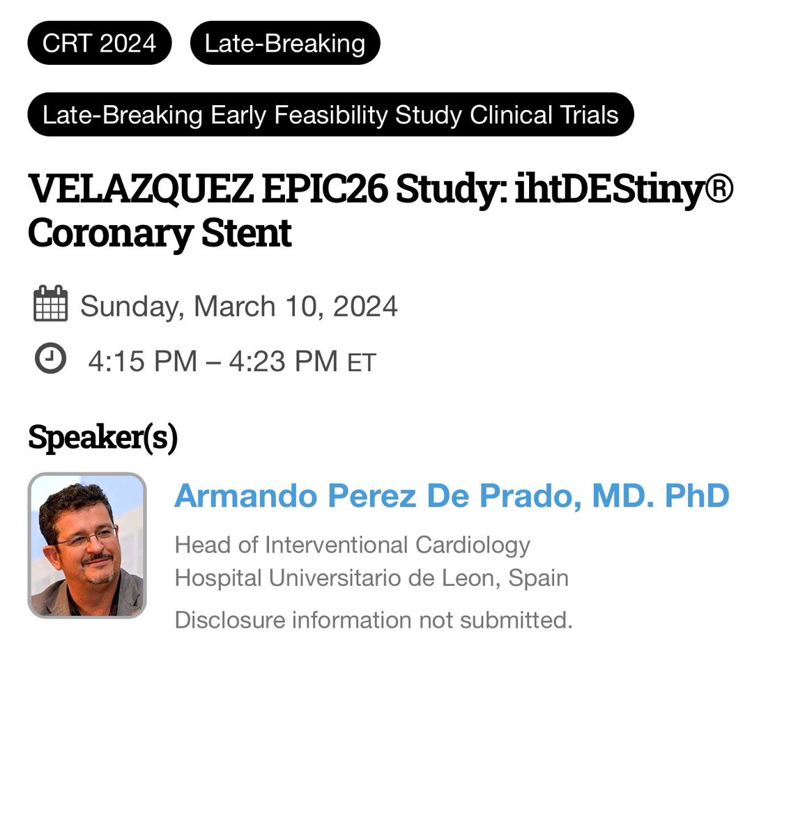 An honor to present the results of #Epic26 Velazquez study in the #LBCT Sesion @CRT_meeting #CRT2024 on behalf of all the investigators @fundacionepic