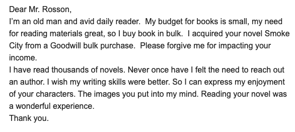 Emails like this are incredible, aren't they? Folks, please don't hesitate to write an author when you're moved by their stuff. We are positively BUOYED by it.