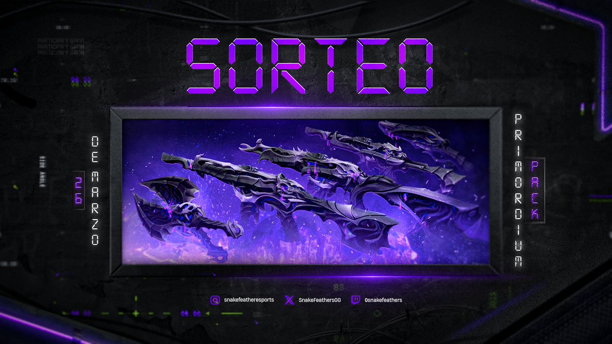 🎉 ¡Atención, agentes de Valorant! 🎉

¡Estamos emocionados de anunciar nuestro sorteo del exclusivo pack de armas #Primordium, cortesía de #SnakeFeathers! 🐍✨

🔥 ¿Quieres ganar este increíble paquete? Es fácil: 
1️⃣ Dale like a esta publicación. 
2️⃣ Haz retweet. 
3️⃣ Etiqueta a