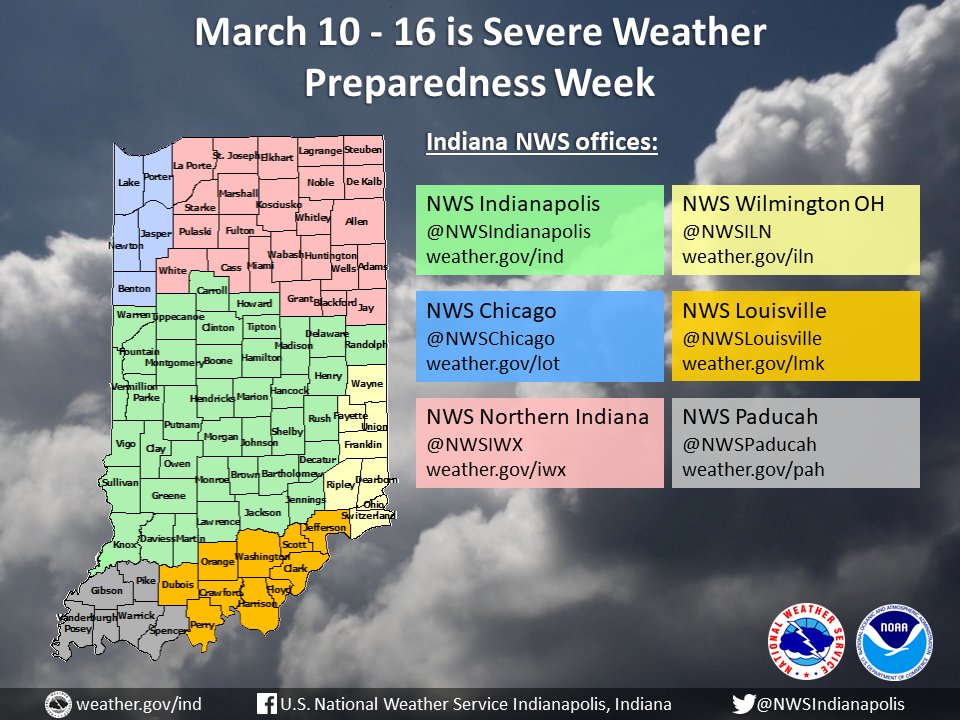 NWSIndianapolis's tweet photo. This has been Severe Weather Preparedness week in Indiana. Know which office serves you! #inwx #SpringSafety2024 https://t.co/ewqThgyhXI