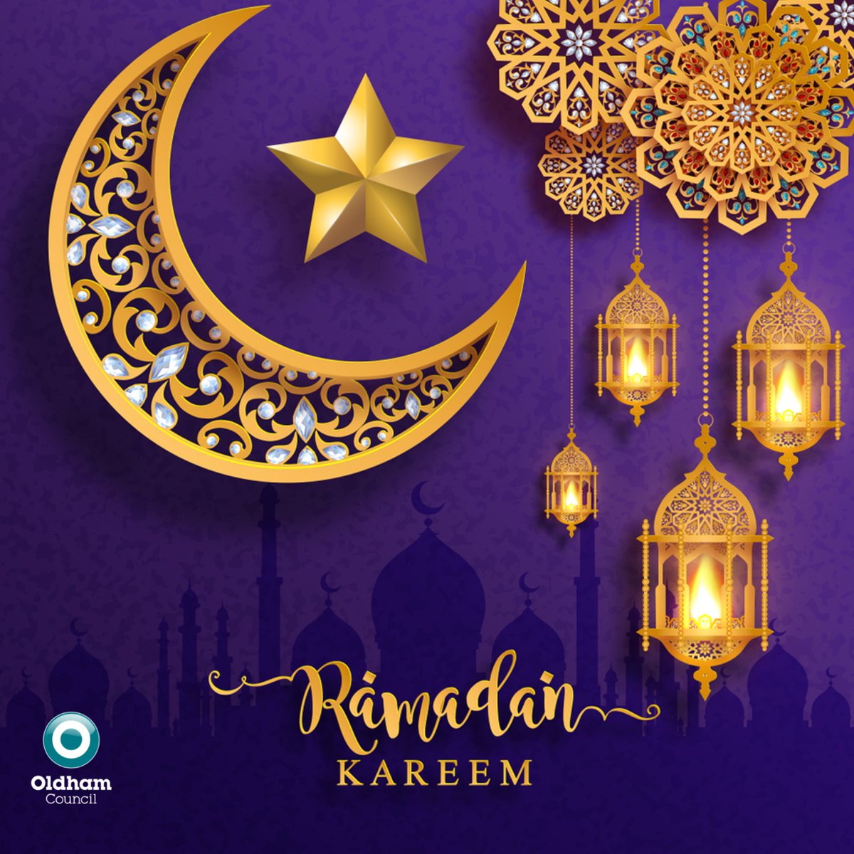 Wishing all our residents observing Ramadan a blessed and peaceful month. May this time of reflection, community, and fasting bring you and your loved ones closer together. Ramadan Kareem from all of us at Oldham Council. 🌙✨ #RamadanKareem