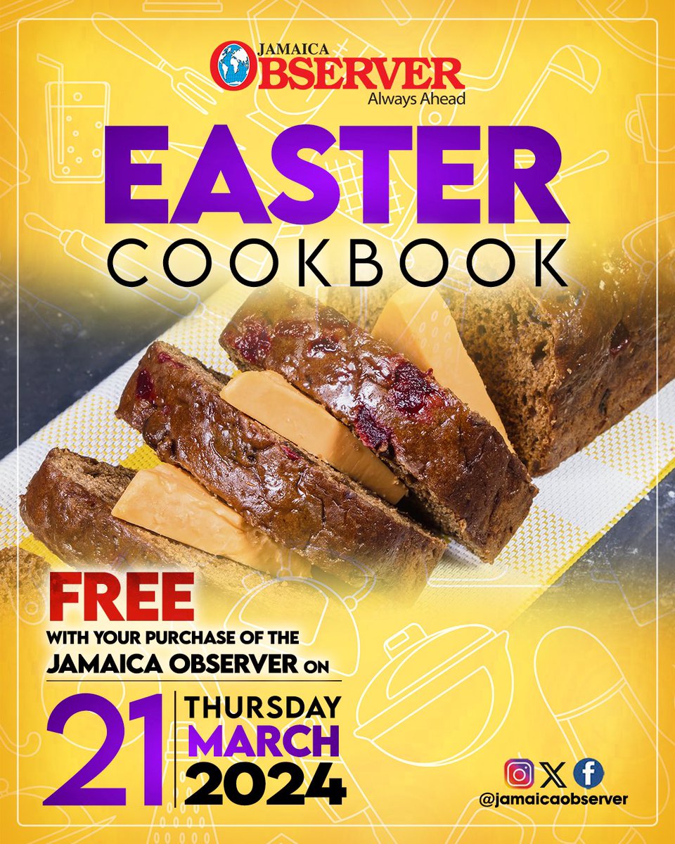 Hop into Easter with a delightful tradition- Bun and cheese! 🔥🇯🇲

Indulge in the perfect blend of sweet and savory this Easter.😉

Get your new and traditional recipes in our Easter cookbook free with your purchase of the Jamaica Observer on March 21st. 

#Easter #EasterCookbook…