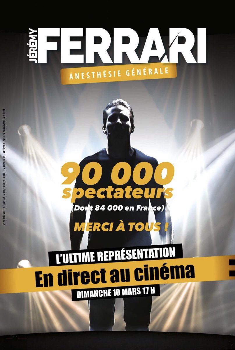 90 000 spectateurs au cinéma (dont 84 000 en France) pour la dernière de @JeremyFerrari retransmise en direct de l’@Accor_Arena ! Merci @JeremyFerrari et @darksmileprod pour votre confiance et merci à tous les cinémas partenaires 👏🏻