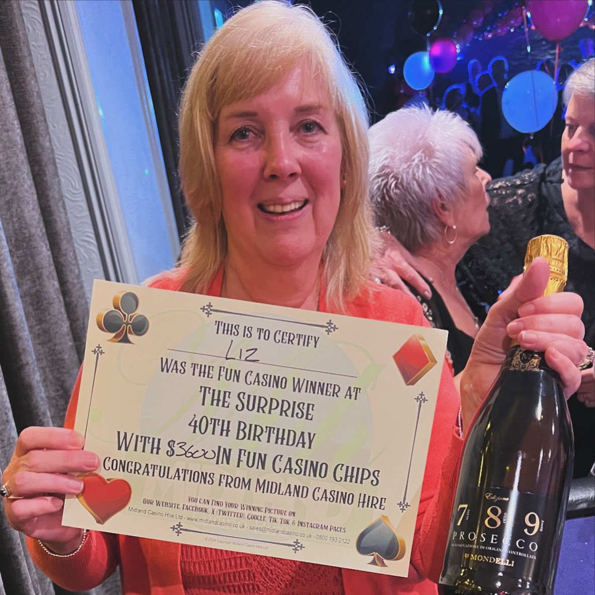 🎉 Liz won the fun casino at the Surprise 40th Birthday bash in Worcester! 🎲✨ She conquered with a whopping 3600 fun casino chips! #EntertainmentExtravaganza #BirthdayBash #40andThriving #EventElegance #FunCasinos #WorcesterWins #MidlandsMagic #CasinoNights #MemorableMoments