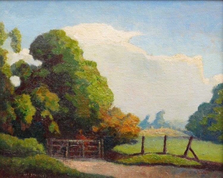 EastLndonGroup's tweet photo. Good evening @LoveOfGates & thank you. Here's another one with a gate in it for you. This is "Beckhampton" by Walter Steggles from the 1980s. #WalterSteggles #Beckhampton #Wiltshire #EastLondonGroup https://t.co/6DMov5mECH