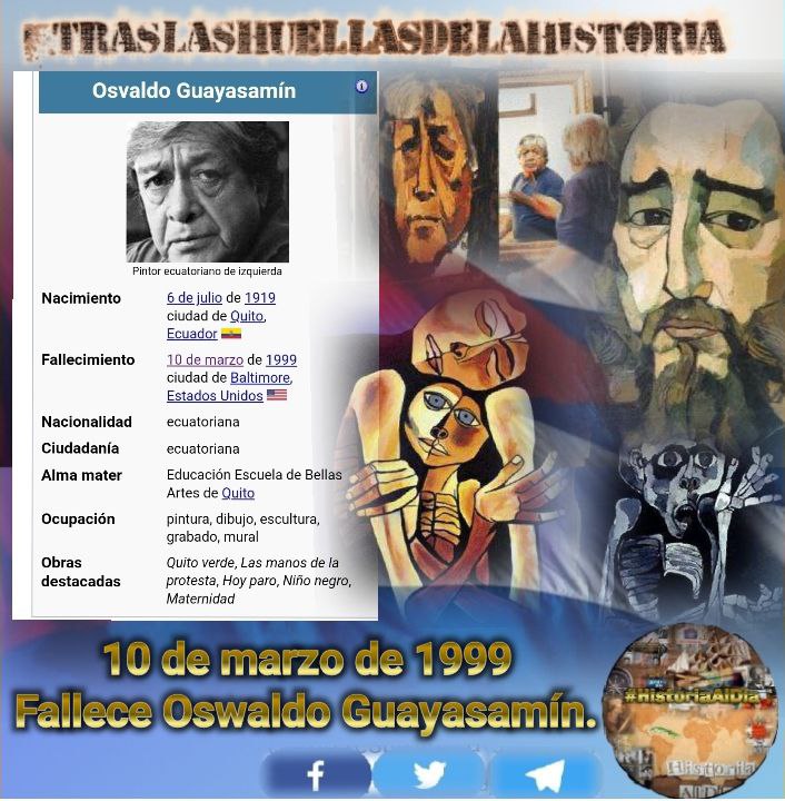 ElAvile67's tweet photo. 📆 Hoy, Aniv. 25 de la muerte de Osvaldo Guayasamín.

🎨Fue un destacado pintor 🇪🇨, uno de los mayores exponentes del expresionismo indigenista.

☝️Abordó con fuerzas la temática indígena con los logros de las vanguardias de principios de siglo.

#HistoriaAlDía https://t.co/ocVDuZNAqh