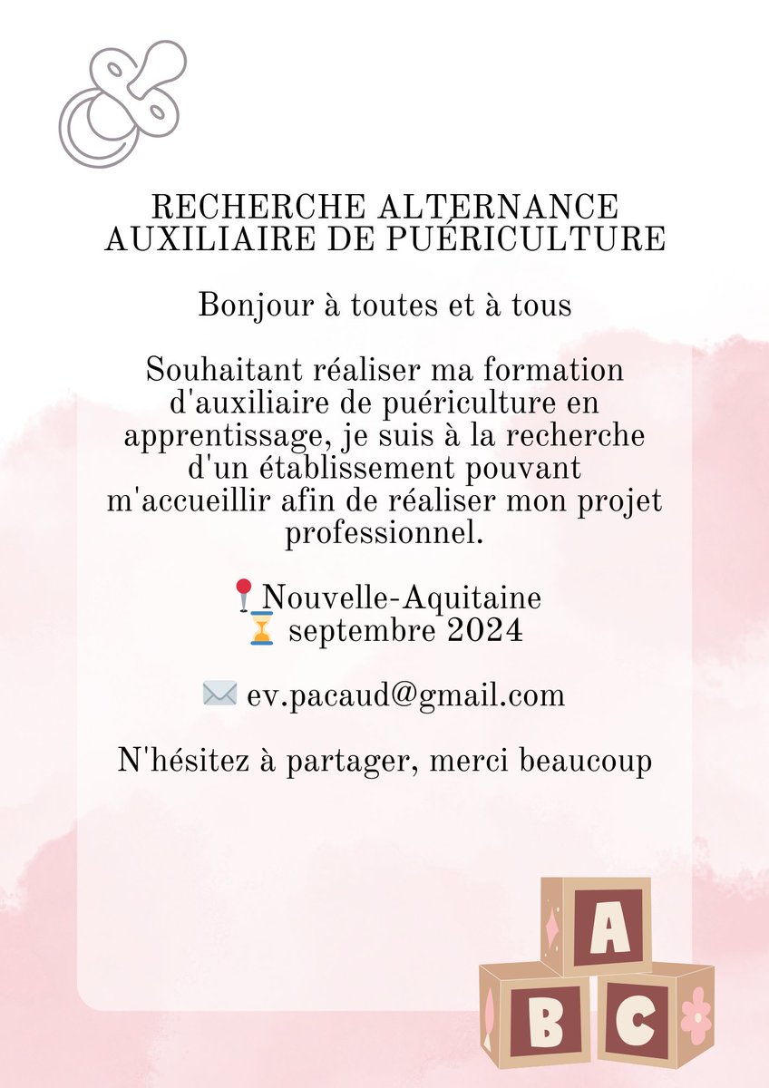 Hello Twitter, ça devient urgent,  je suis à la recherche d'un apprentissage.
Si vous pouvez m'aider, n'hésitez pas à partager !
Merci !