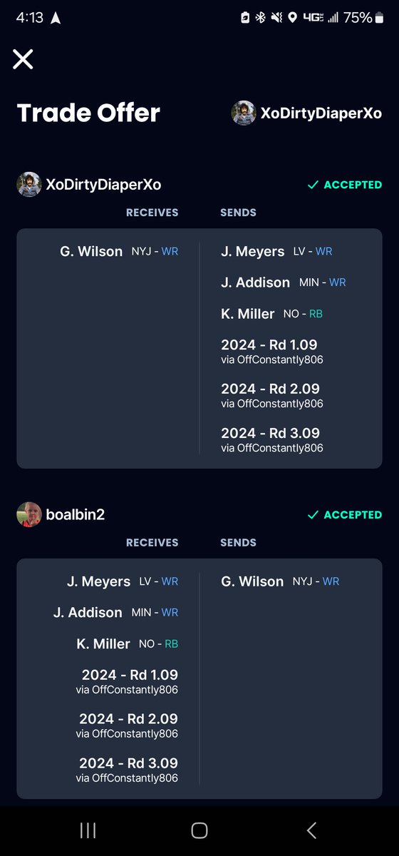 KirkhartJ's tweet photo. @FootballStock 10 tm, 1QB, 1ppr, Start 8. I got Wilson https://t.co/WrTpoVfmJd