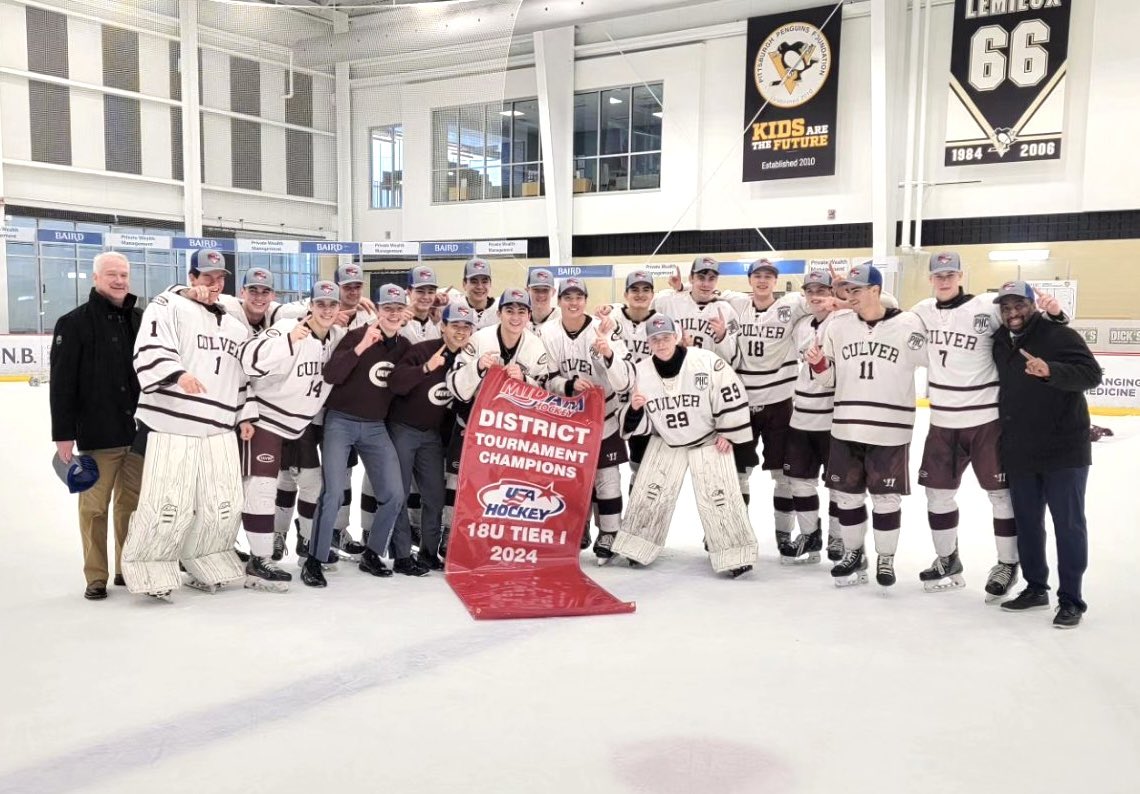 2024 MidAm District Champions‼️ Both CGA and CMA Prep were undefeated this weekend to clinch the title and are headed to Nationals in April! 🦅 #CulverHockey #USAHockey