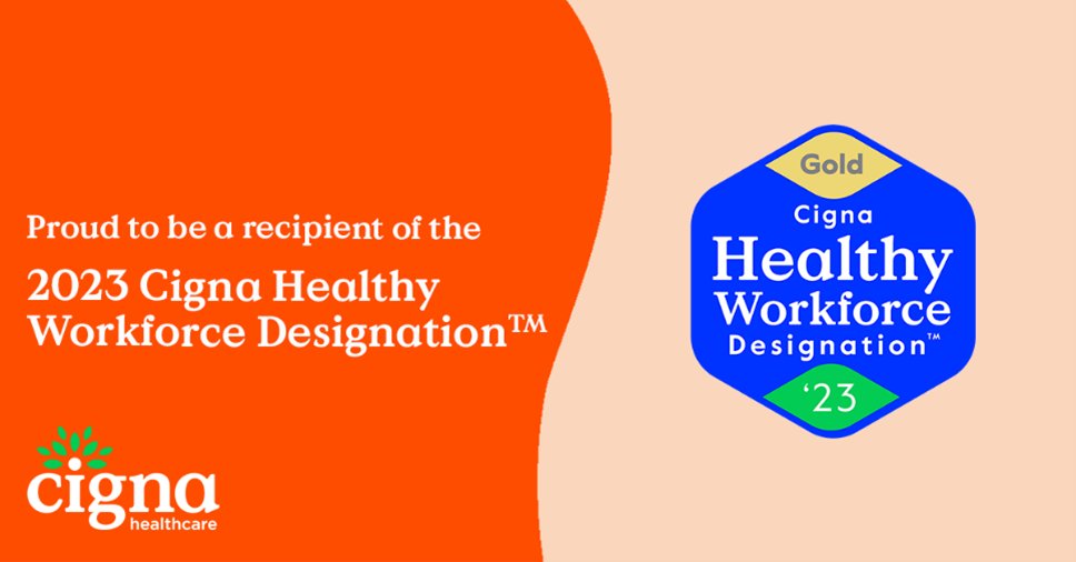 We’re honored to be recognized by Cigna Healthcare with the gold-level Healthy Workforce Designation for our commitment to employee well-being and vitality. #CignaHWD ow.ly/YIT050QPJFP
