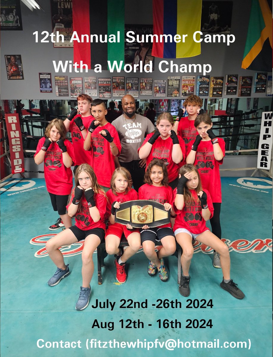 12th Annual Summer Camp with a World Champ 2024. Ages 12 - 16 years .July 22 - 26th AND Aug 12 - 16th . To register(Fitzthewhipfv@hotmail.com)#inspiring #fitness