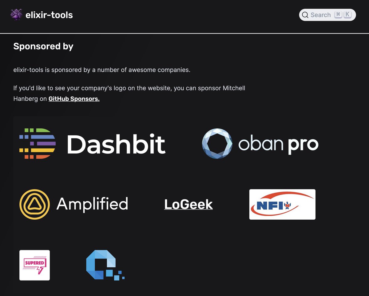 Thank you to our two latest corporate sponsors of Next LS and <a href="/elixir_tools/">elixir-tools</a>, <a href="/amplifiedai/">Amplified</a> and LoGeek (aka @thibaut_barrere)!

This brings us to a total of 42 total sponsors and I set a new sponsors goal to hit 💯.

Thank you everyone! #MyElixirStatus