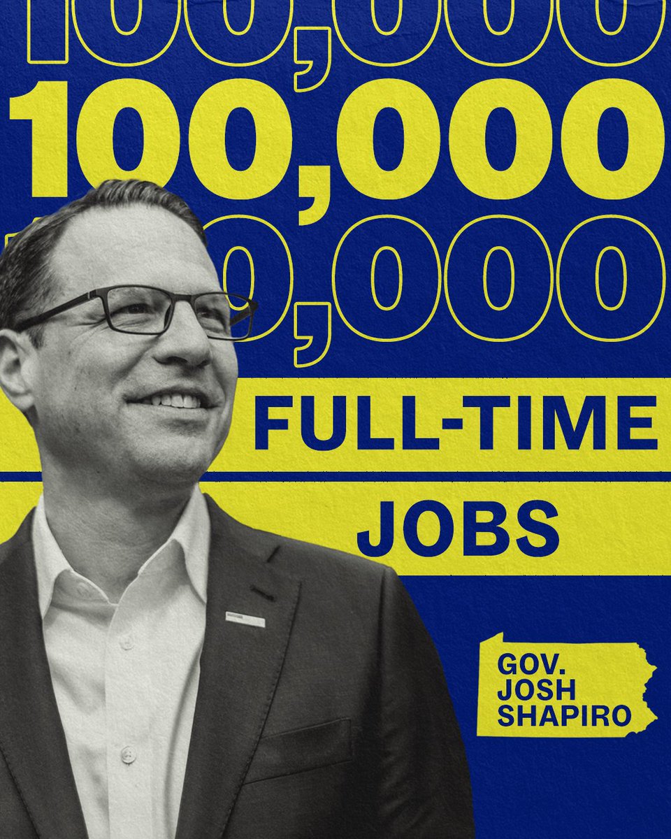 Since @JoshShapiroPA took office, he’s created nearly 100,000 full-time jobs across Pennsylvania! 

That’s a game changer. #DemGovsGetItDone