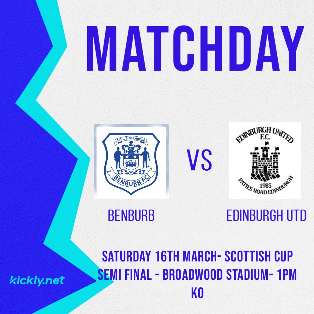 Saturday the biggest game of our season yet. We are playing Edinburgh Utd at Broadwwod stadium 1pm kick off. 

All support is welcome 💪🏼⚽️

Come on the Chookies 🔵⚪️🔵⚪️