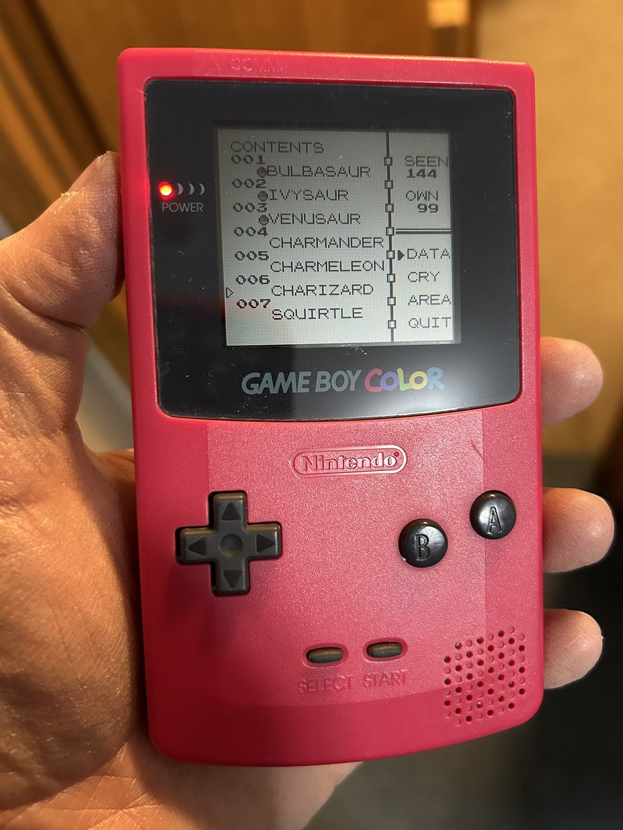 Found my Game Boy Color this afternoon. Pokemon Red saved game is still intact after 28 years! Spending the rest of my Sunday catching up with my team.