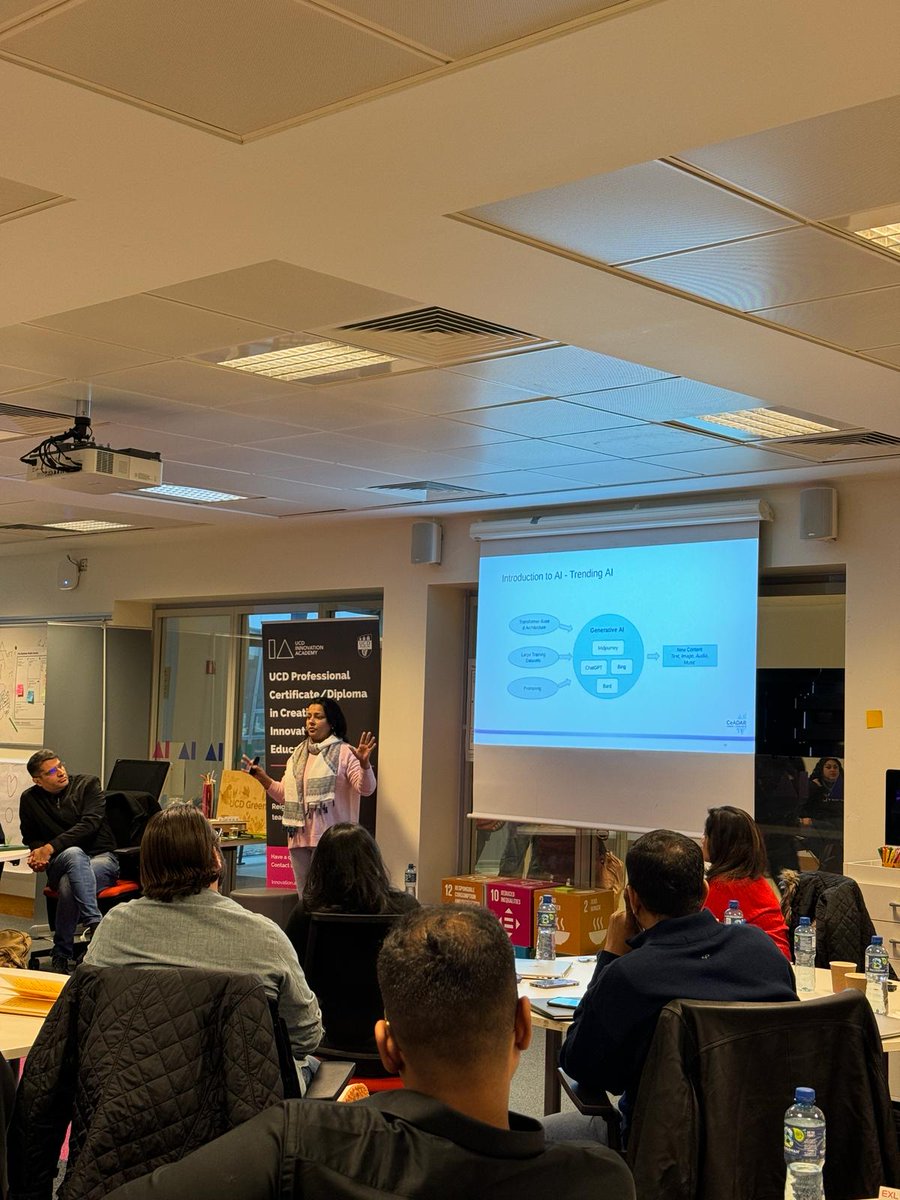 sanalmgr's tweet photo. Recently co-delivered an impactful session with @UCD Innovation Academy &amp; my @CeADARIreland  colleagues, Anwesha &amp; Arsalan Shahid, for EXL VPs! 

🚀 Two days of intense AI prototyping &amp; innovation training. Witnessing these leaders embrace AI for business solutions was inspiring. https://t.co/hnFwUT59bC