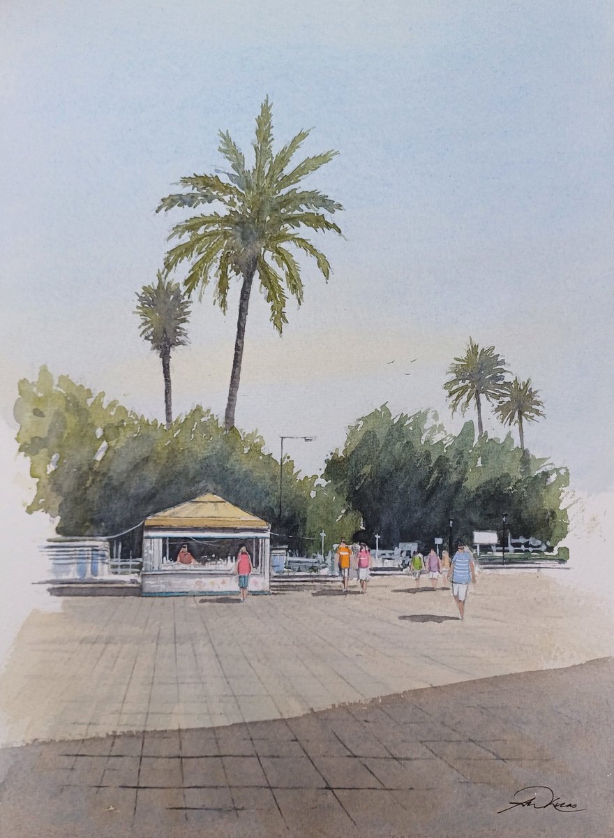 ' Between the palms ', Antalya, Türkiye A view of these beautiful palm trees in Antalya, I hope you enjoy #watercolor #watercolour #arte #trees #Turkey