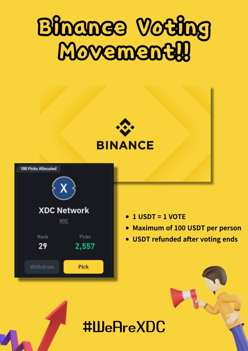 XDC - Please vote to get #xdc listed on Binance see tweet below for more  details🚀⬇️👀 #wearexdc #XDCNetwork #FXD #crypto