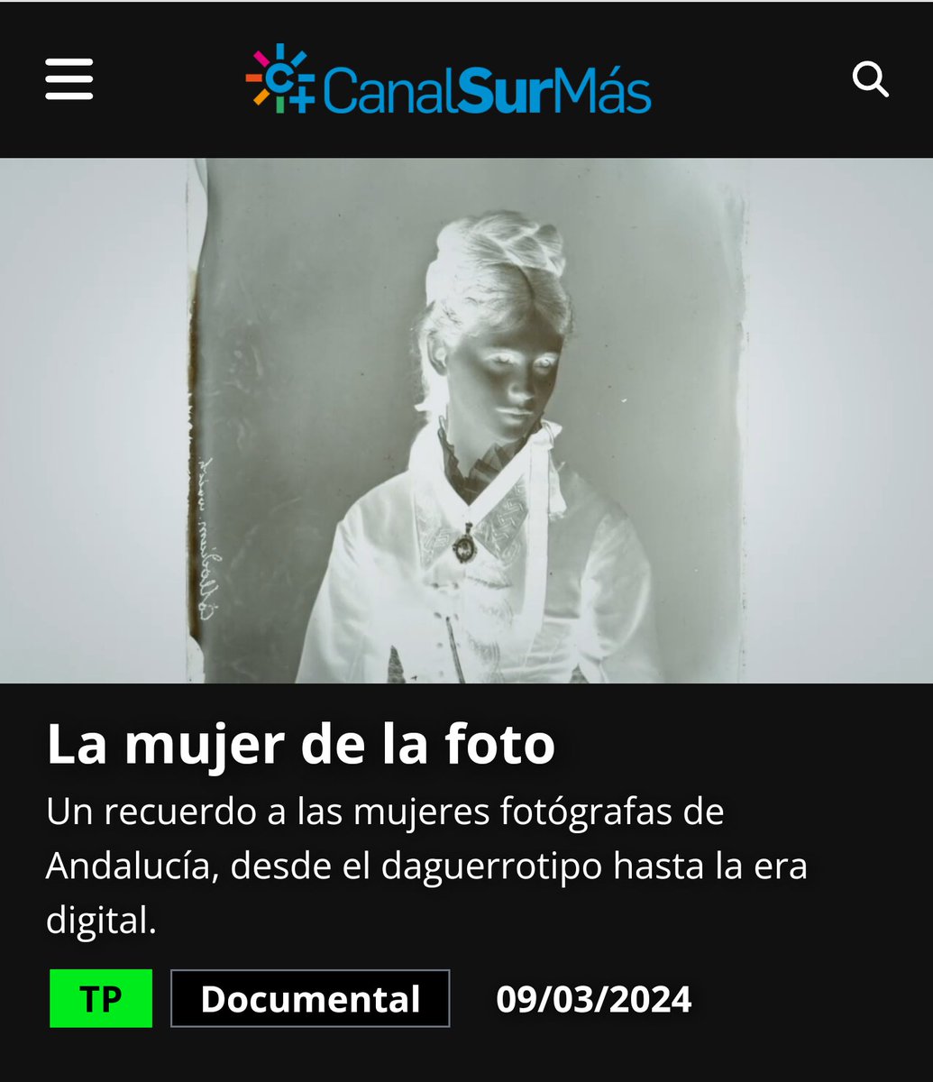 Por si os interesa profundizar sobre las pioneras de la #fotografía en #Andalucía, os recomiendo el documental "La #mujer de la foto", en el que han participado varios especialistas en la materia, como es el caso de la Dra. García Felguera.
canalsurmas.es/videos/detail/…

#fotografas