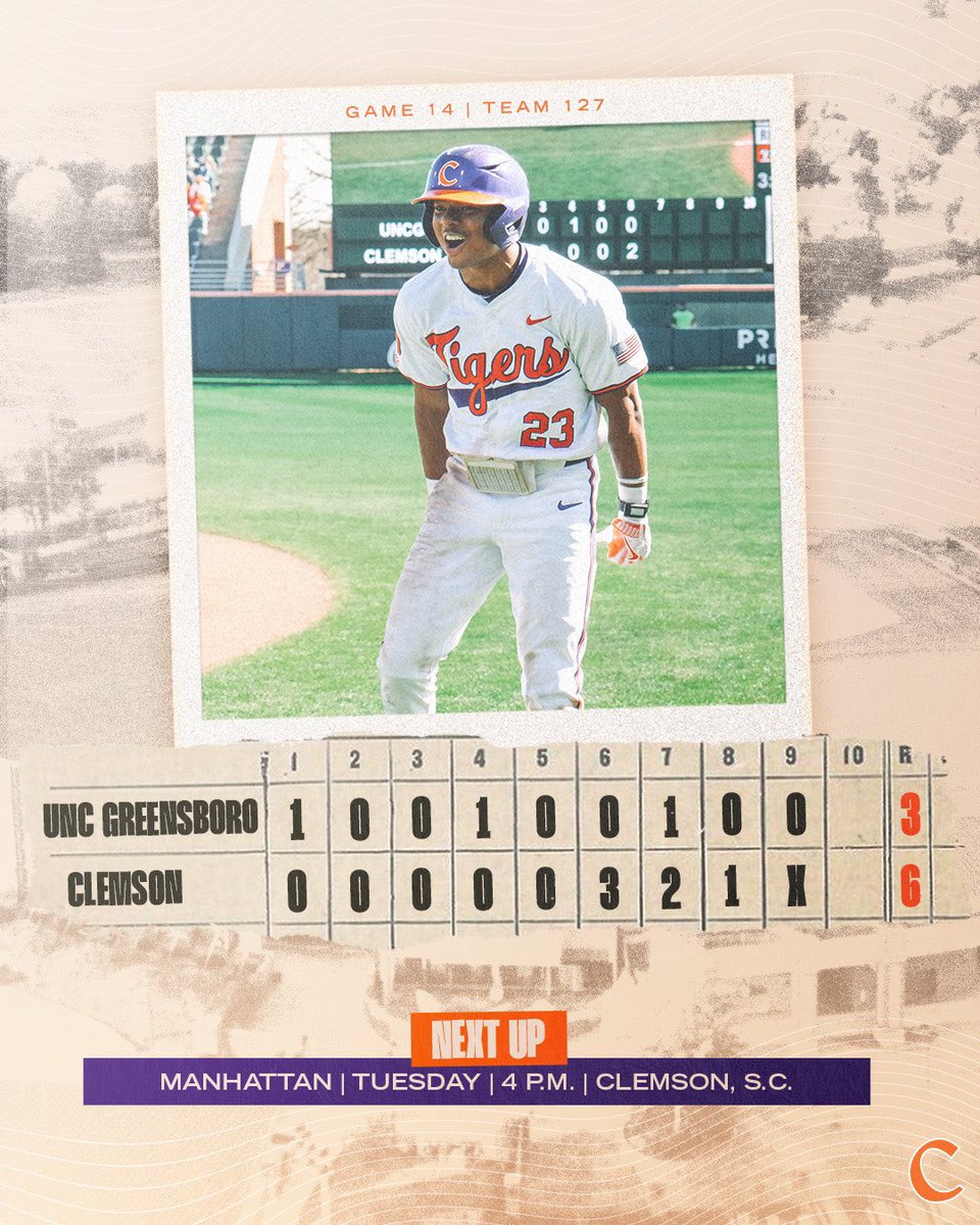 sWWWeep!🧹🐅

#Clemson takes Game 3 against UNC Greensboro behind Jarren Purify’s 4️⃣ RBIs!🔥

STORY ➡️ bit.ly/3Tip2eC