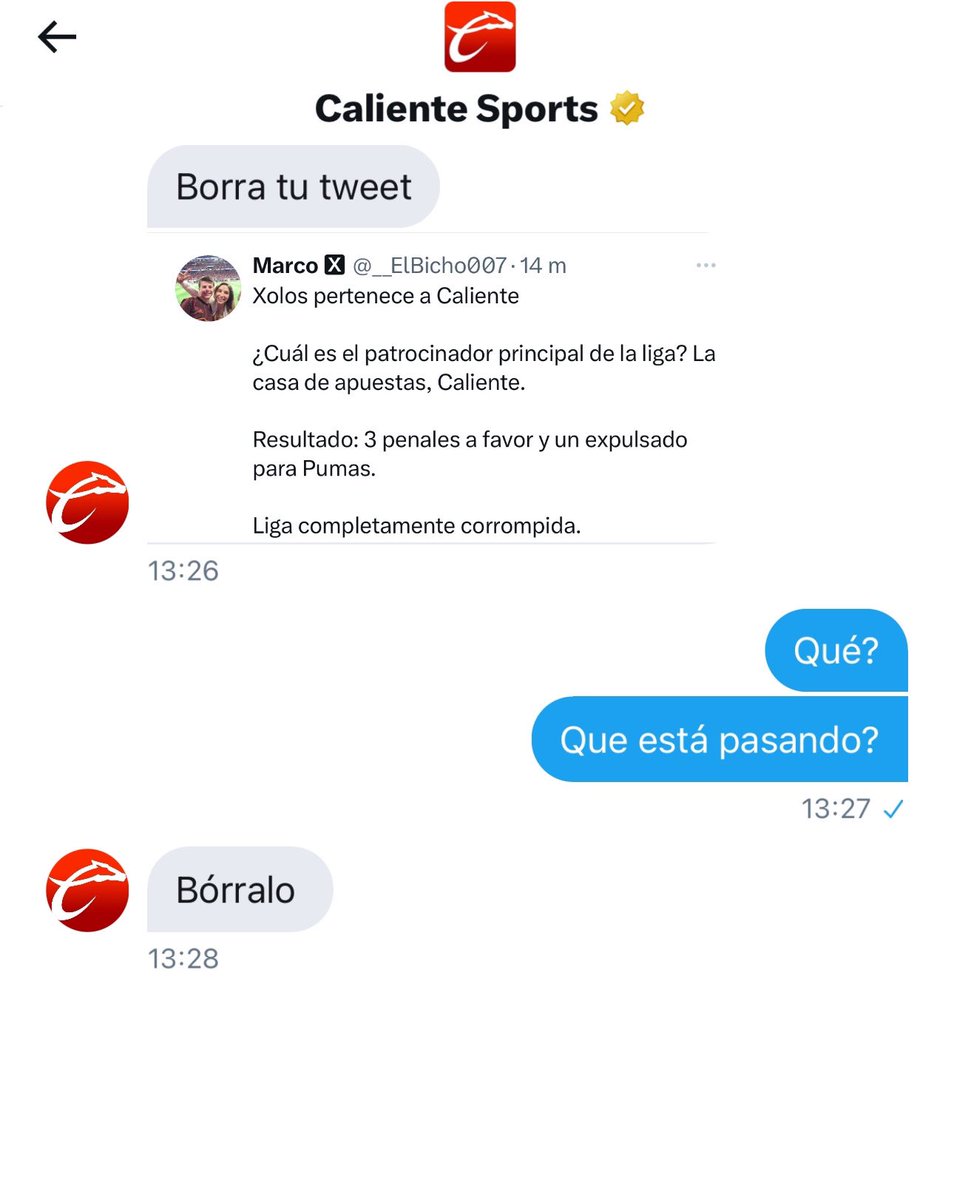 __ElBicho007's tweet image. Hago responsable a Grupo Caliente de cualquier cosa que ponga en peligro mi integridad física y atente contra mi vida.