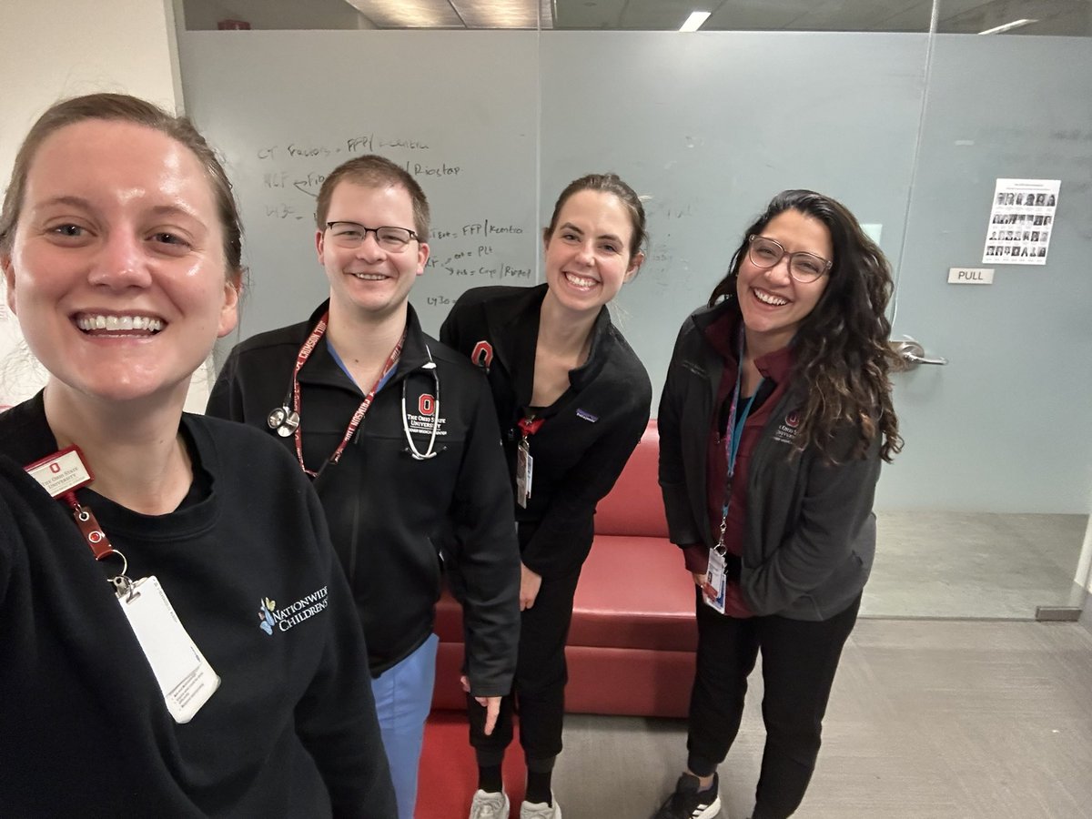 Night coverage for MICU and 🫀 ICU in good hands this weekend with these 4 #MedPeds docs! (The smiles have nothing to do with the time change & 1 less hour of coverage…)