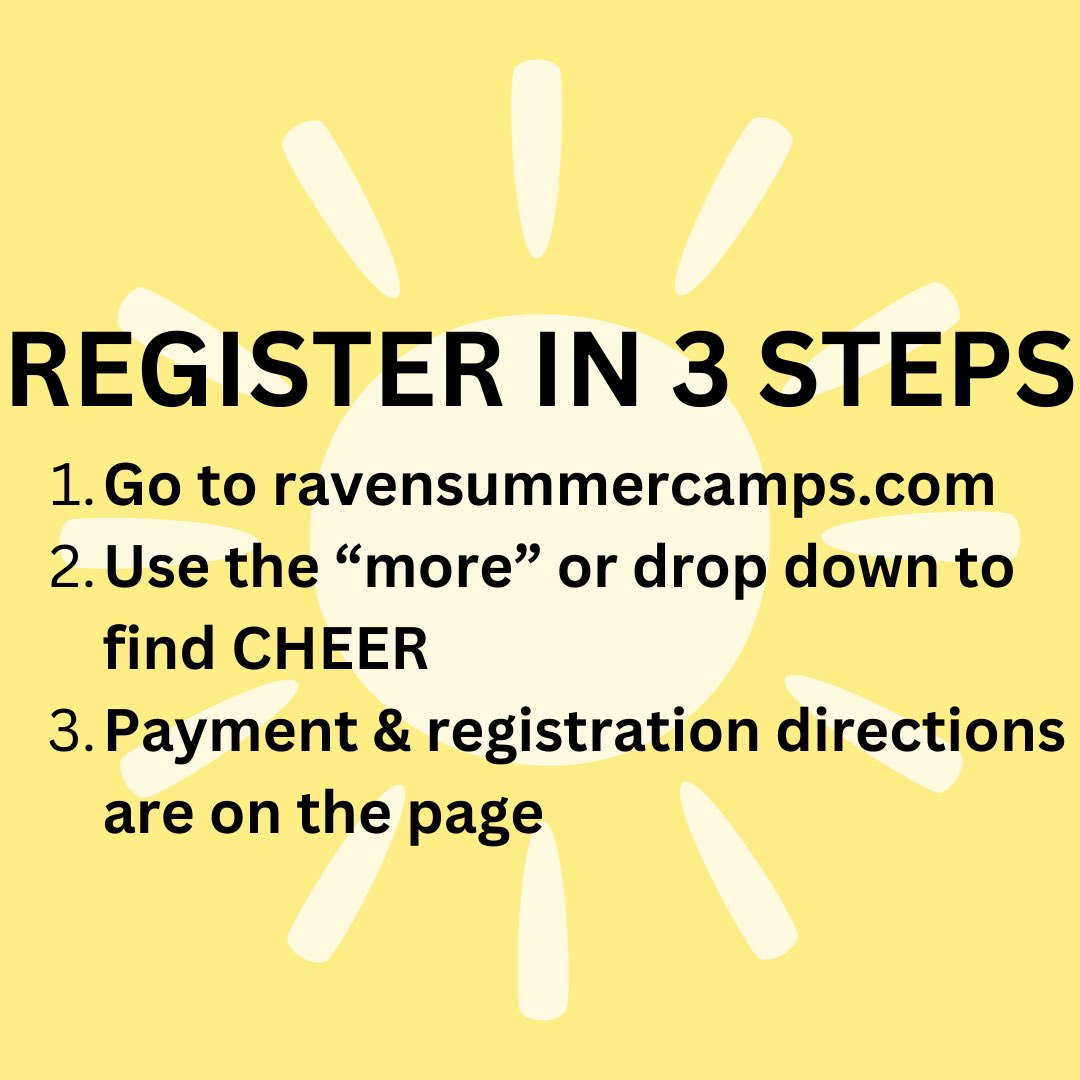 Bring on the Summer vibes☀️ 
Register your Little Raven to join ONW cheerleaders for a 2-day cheer camp in May!! Swipe for directions on how to register &amp; claim your spot🎀