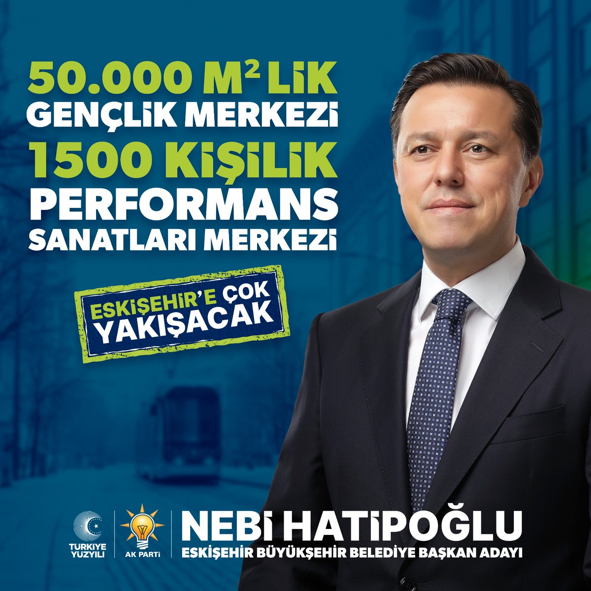 Nebi Hatipoğlu ile;
✅ 50.000 m2’lik Gençlik Merkezi
✅ 1.500 kişilik performans sanatları merkezi…

Eskişehir’e Çok Yakışacak
Sn.Nebi Hatipoğlu