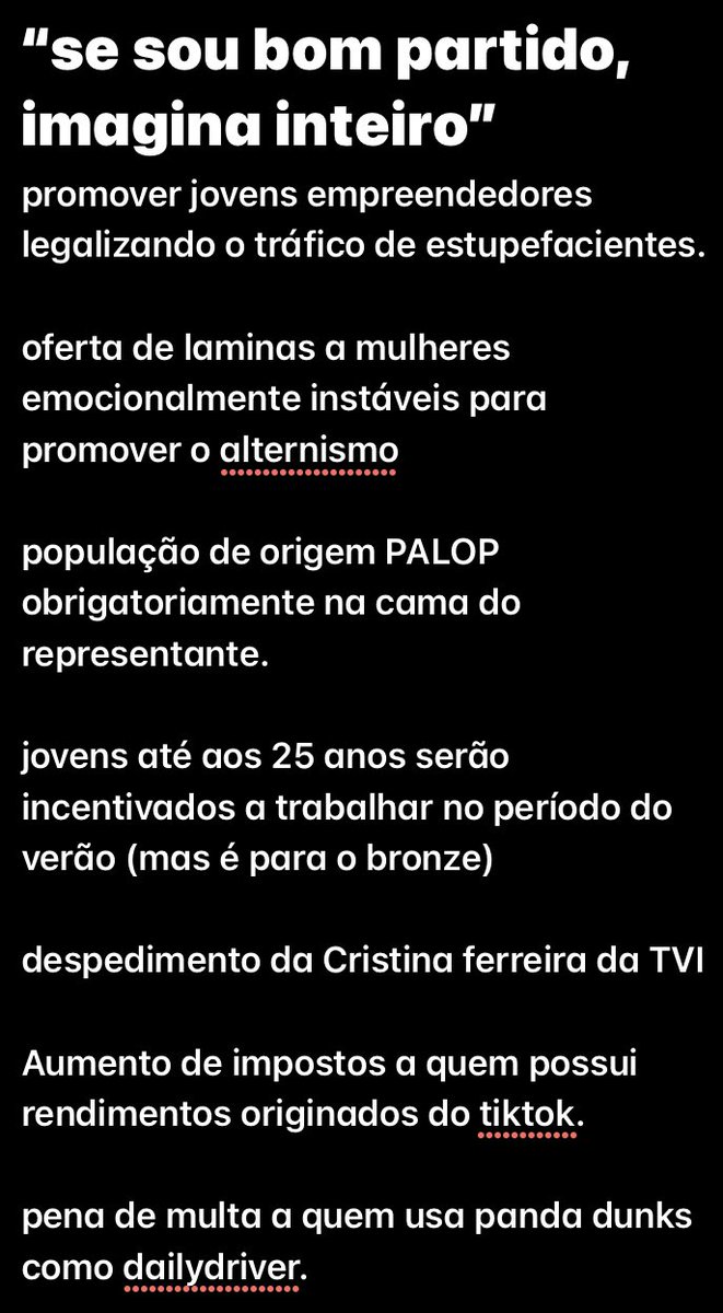 olá boa noite caros utilizadores desta rede social, venho por este meio informar que irei criar um partido político, o qual se declarará como R.I.Z.Z "se sou bom partido,
imagina inteiro"
segue-se em anexo o meu plano eleitoral:
